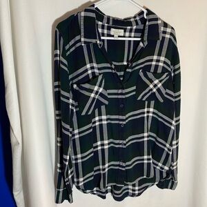 Lucky Brand Green, Blue & White flannel button down, size large